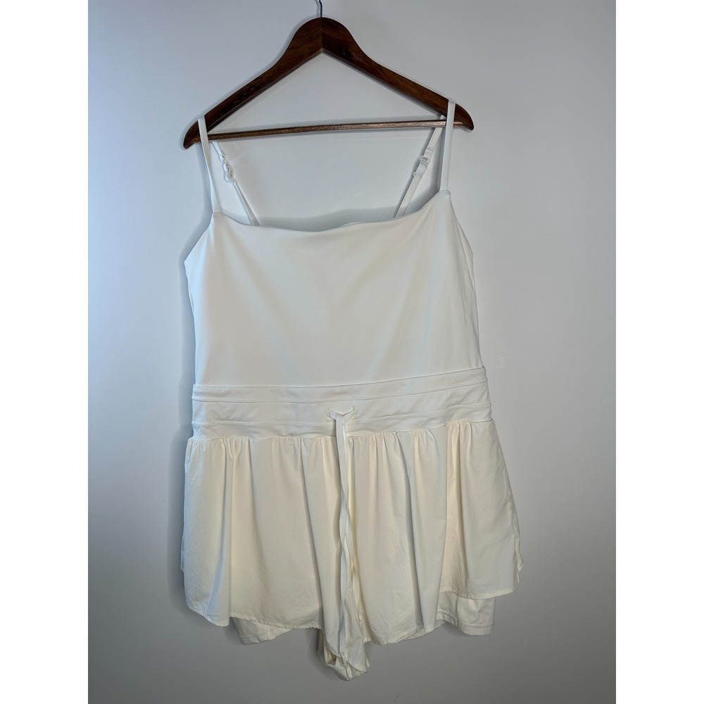 Popflex On the Runsie Coconut Cream Ruffle Athletic Stretch Romper Plus Size 1X - Picture 2 of 16